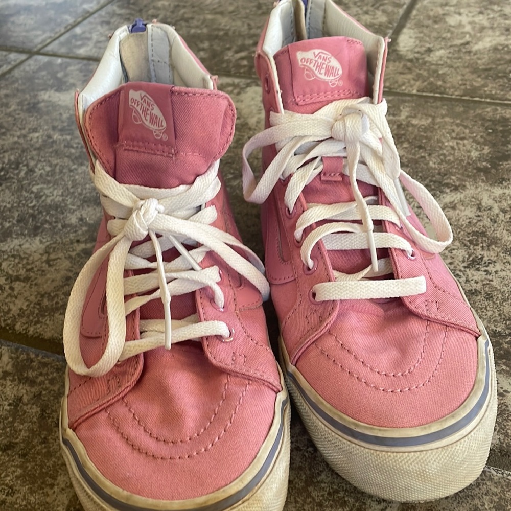 Vans Pink High Top Sneakers with White Laces